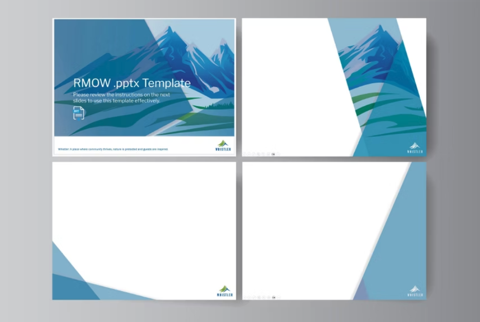 A mockup of 4 powerpoint slides that are branded and match each other.